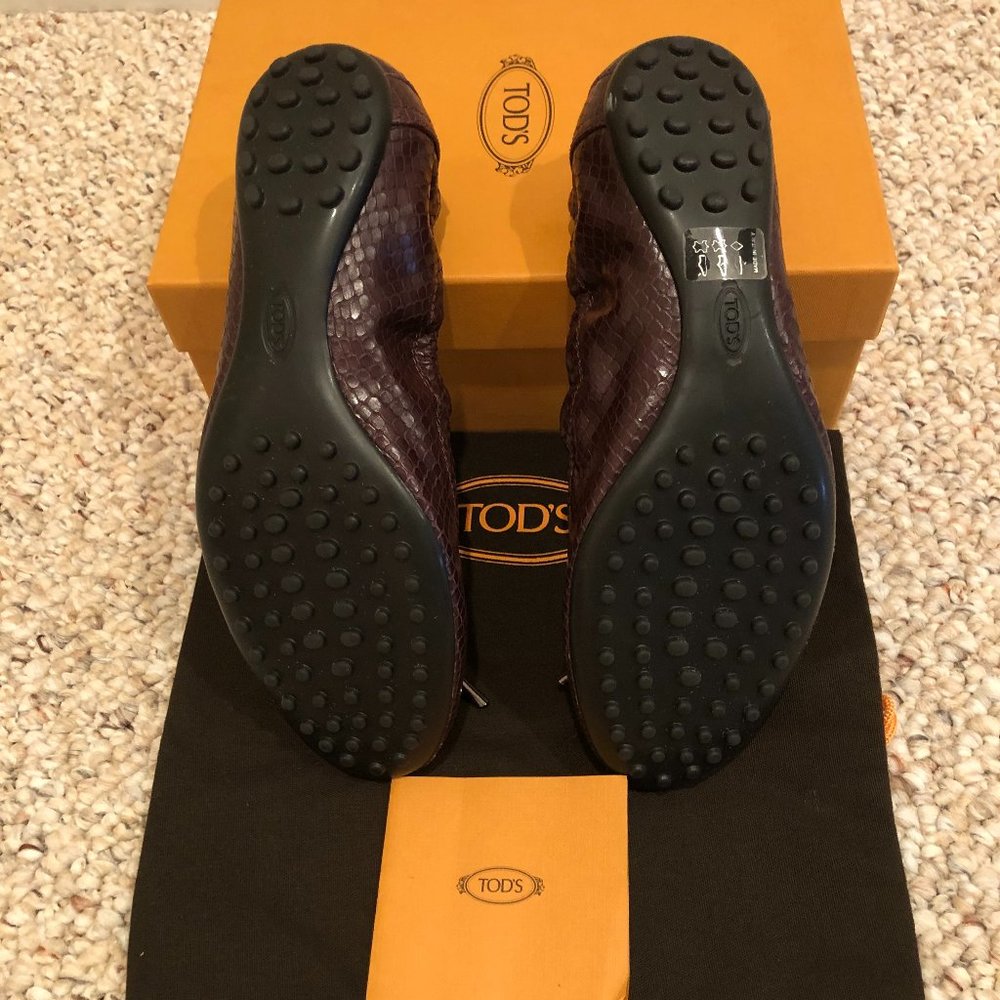 Tod's Python Embossed Leather Ladies Ballet Flat Size 8.5 - Picture 11 of 16